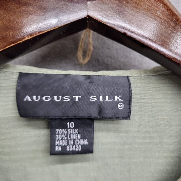August Silk Linen Silk Jacket Women's Size 10‎ Green Hooded Zip Up Lightweight - Picture 4 of 6
